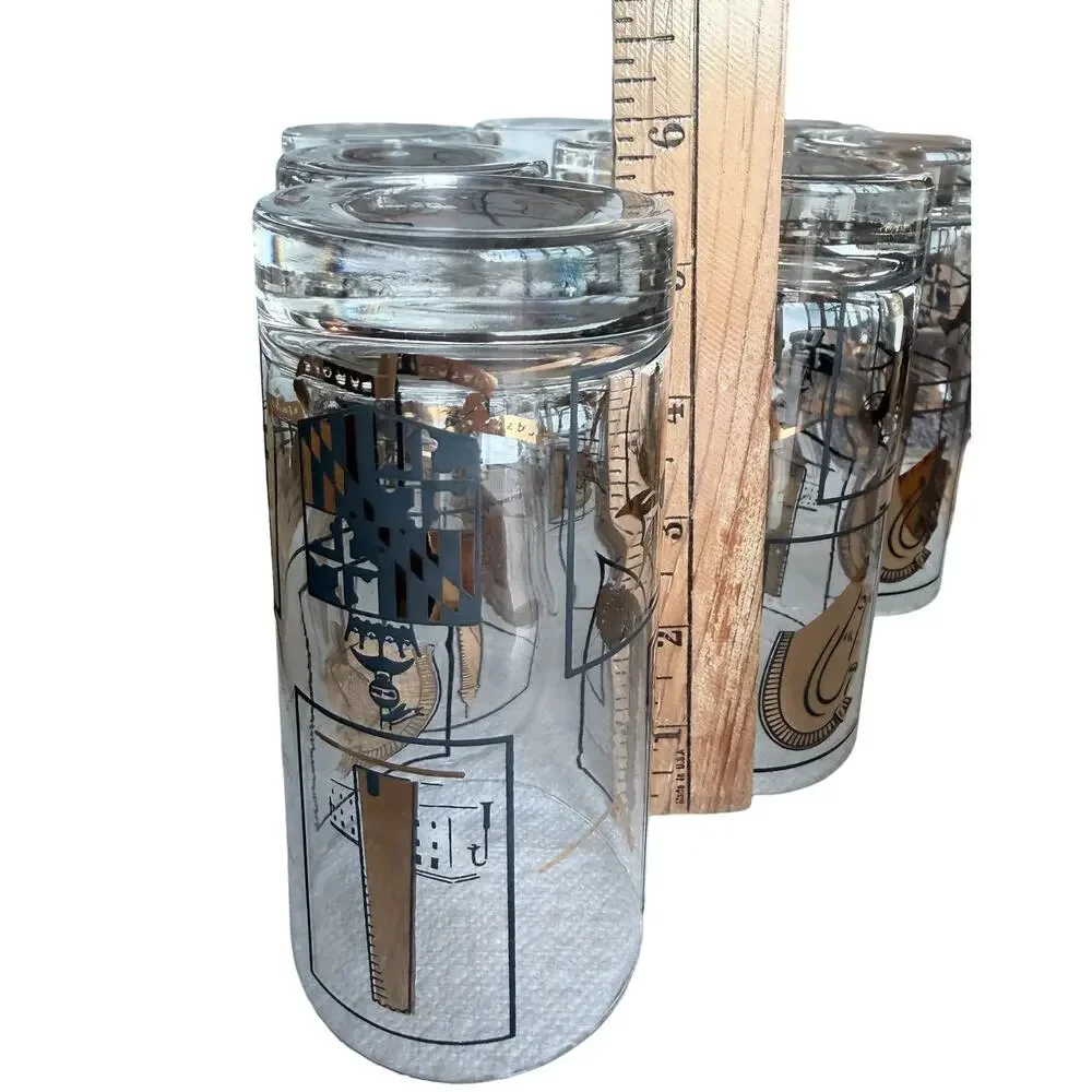 MCM Preakness Maryland High Ball Glasses Set of 8 Atomic Cocktail Retro Mad Men